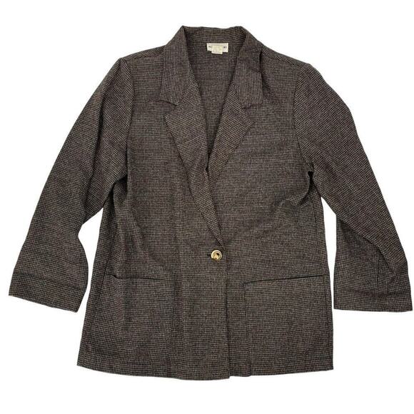 Vintage Blazer Alice Stuart Houndstooth Oversized Navy Brown Large - Picture 1 of 7